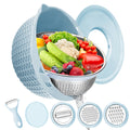 4-1 Colander with Mixing Bowl Set PIYIENR Food Strainers and Colanders with Graters for Kitchen Pasta Rice Strainer Rinser Fruit and Veggie Washer Basket Salad Spinner Colander Strainer Bowl