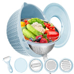4-1 Colander with Mixing Bowl Set PIYIENR Food Strainers and Colanders with Graters for Kitchen Pasta Rice Strainer Rinser Fruit and Veggie Washer Basket Salad Spinner Colander Strainer Bowl